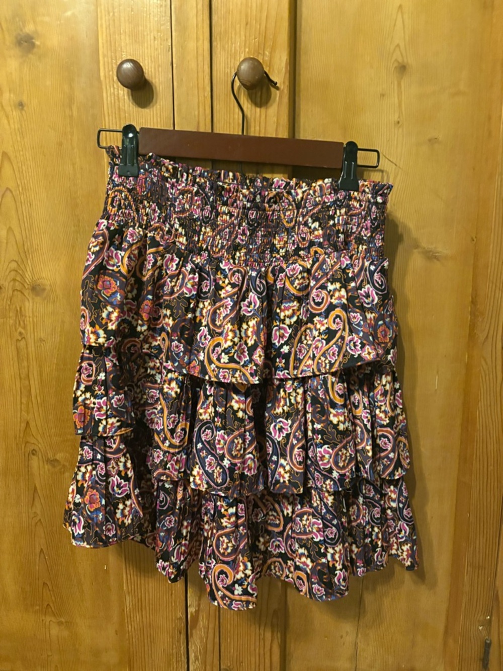 Anthropologie Tiered Paisley Mini Skirt - Purple Multi